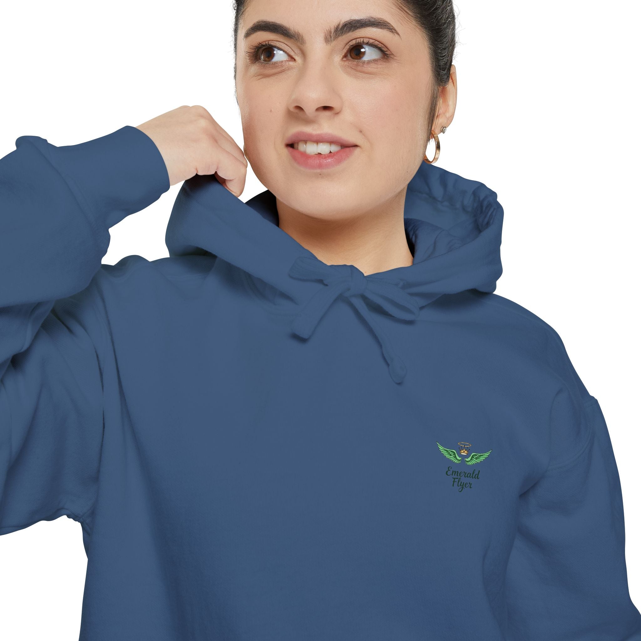 Minimal Plant Logo Hoodie — Small Green Leaf Chest Design