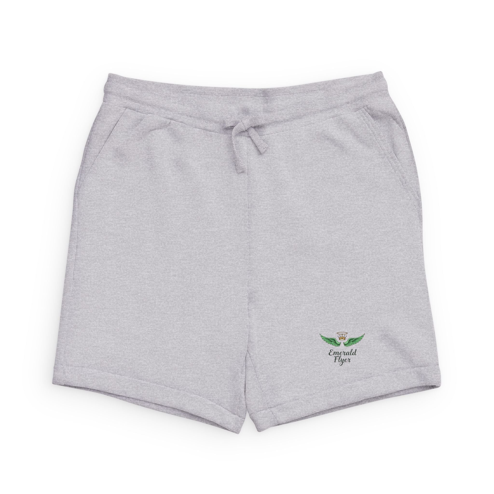 Black Sponge Fleece Sweatshorts with Minimal Green Leaf Logo — Casual Lounge Shorts