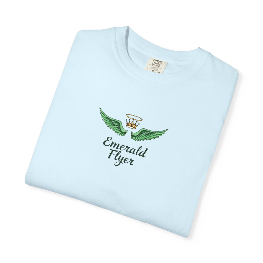 Emerald Flyer T-Shirt – 'Born to Fly' Winged Crown Graphic Tee