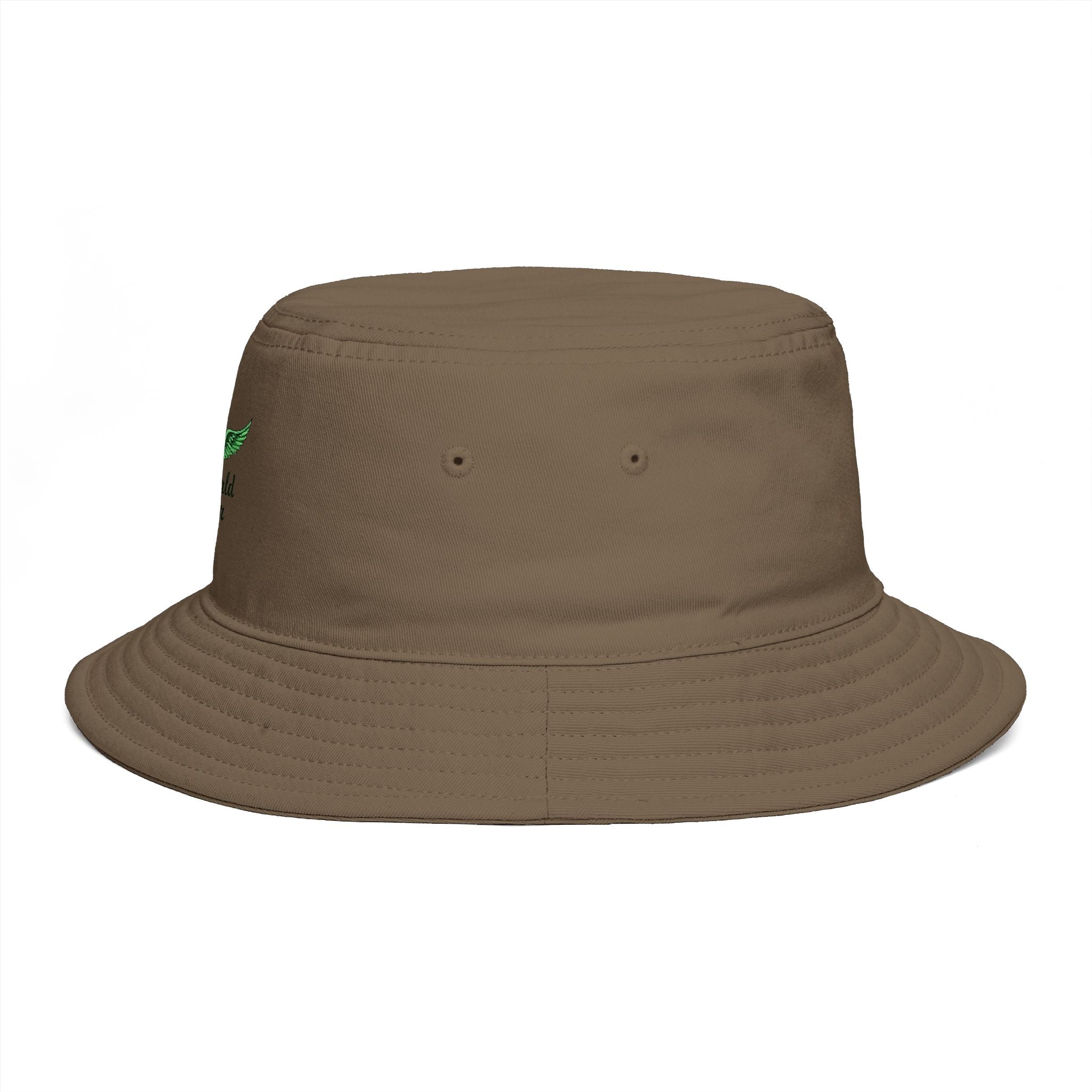 Emerald Tiger Brown Bucket Hat — Embroidered Green Winged Tiger Logo