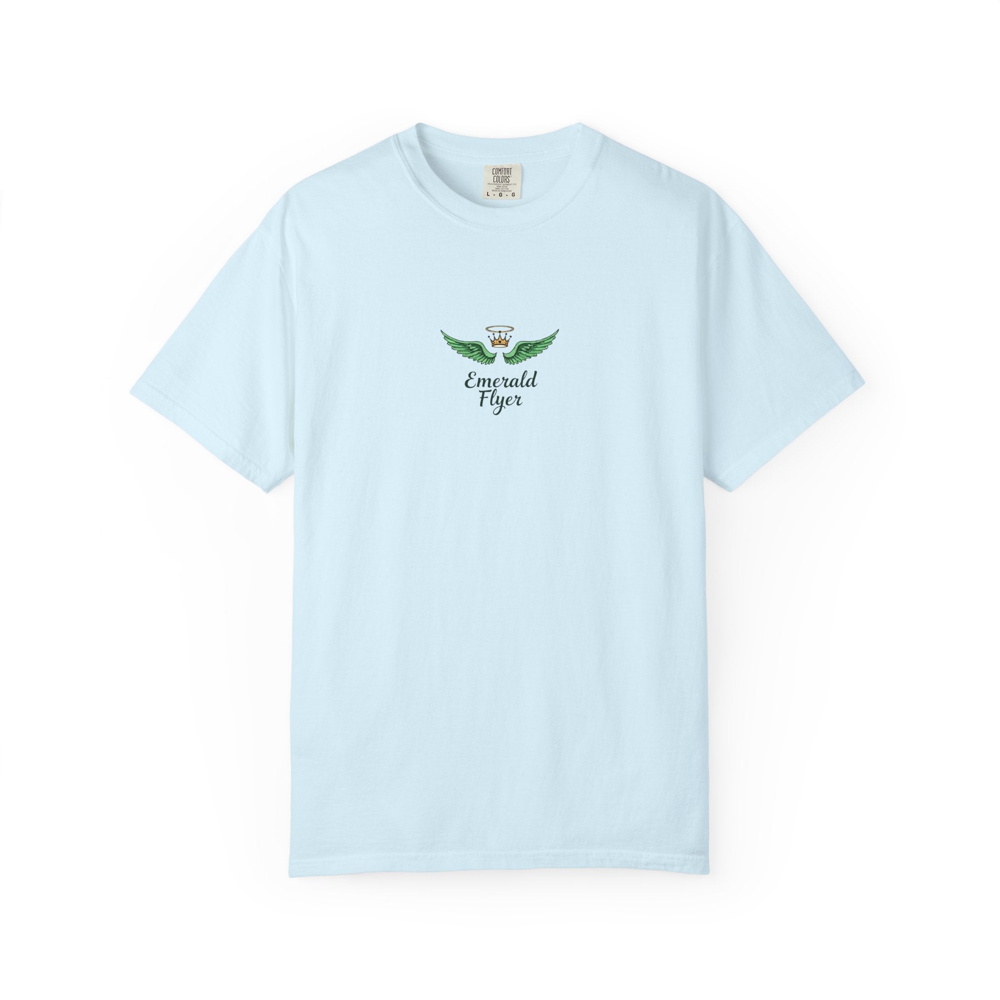 Emerald Tiger T‑Shirt — Green Winged Crown 'Born to Fly' Graphic Tee