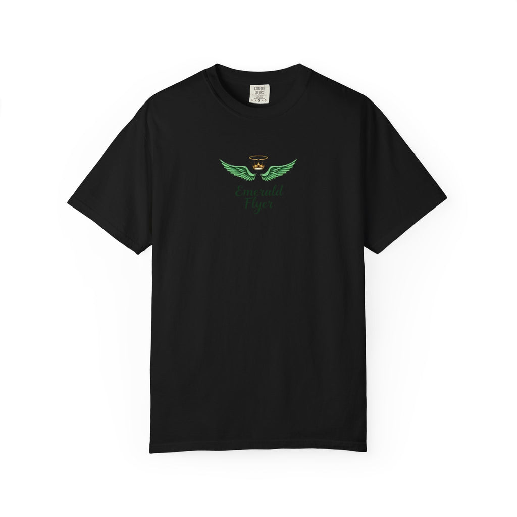 Emerald Flyer T-Shirt – 'Born to Fly' Winged Crown Graphic Tee