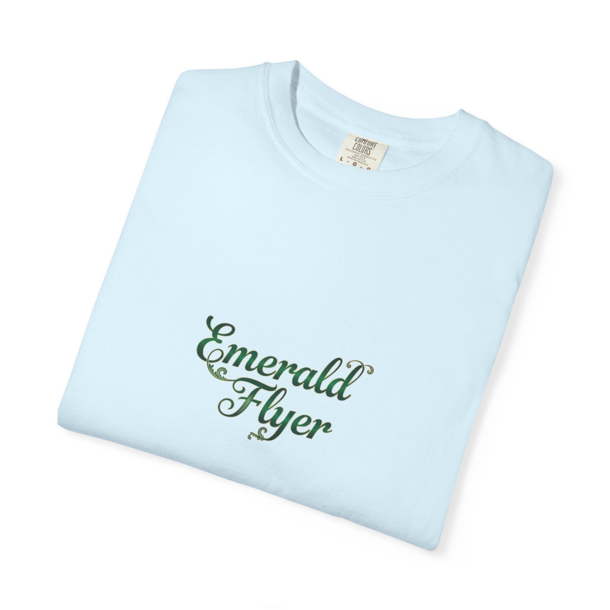 Emerald Flyer T-Shirt — "Born To Fly" Winged Emerald Graphic Tee