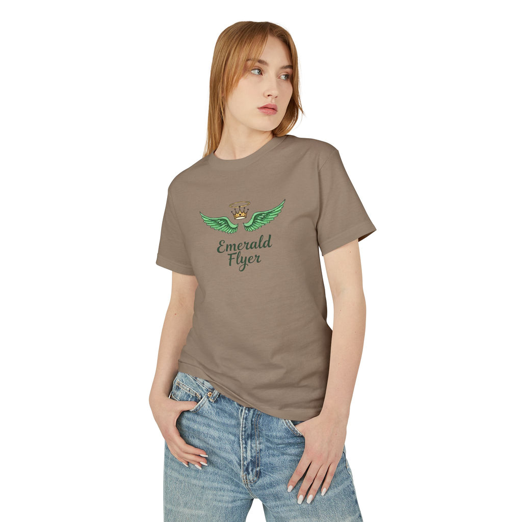 Emerald Flyer Tee — 'Emerald Flyer' Wings Graphic Cotton T-Shirt