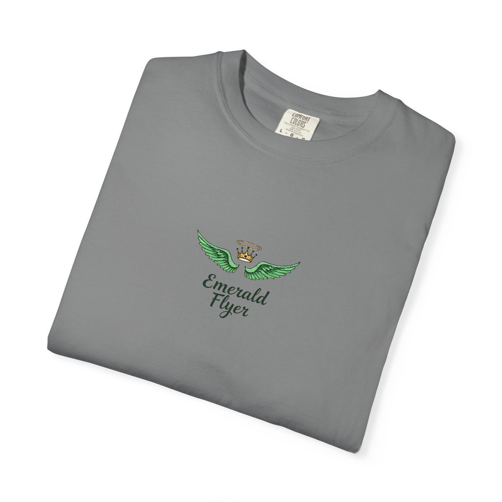 Emerald Tiger T‑Shirt — Green Winged Crown 'Born to Fly' Graphic Tee