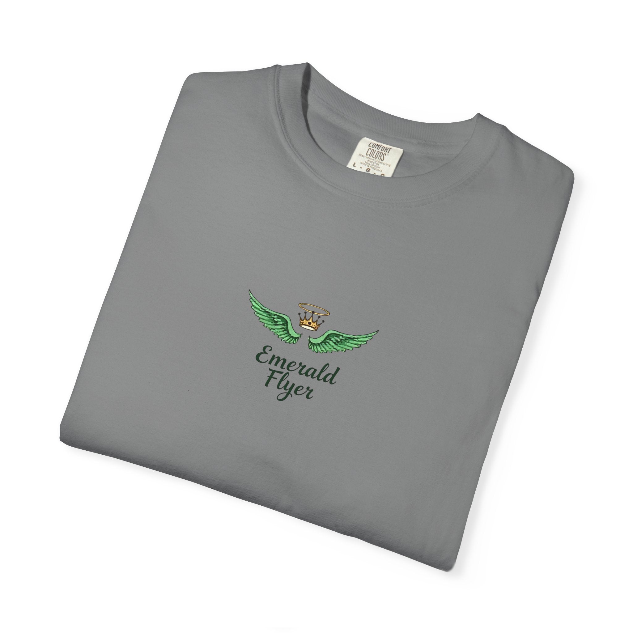 Emerald Tiger T‑Shirt — Green Winged Crown 'Born to Fly' Graphic Tee