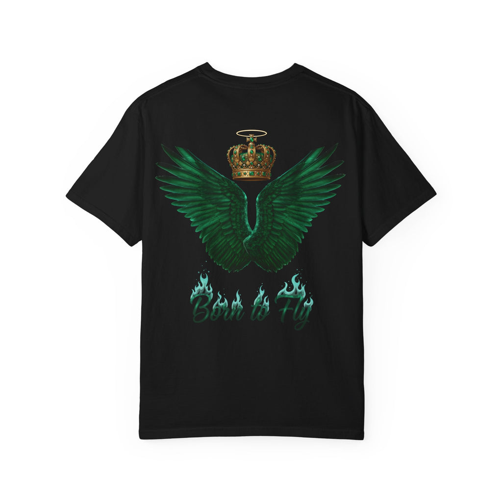 Emerald Flyer T-Shirt – 'Born to Fly' Winged Crown Graphic Tee