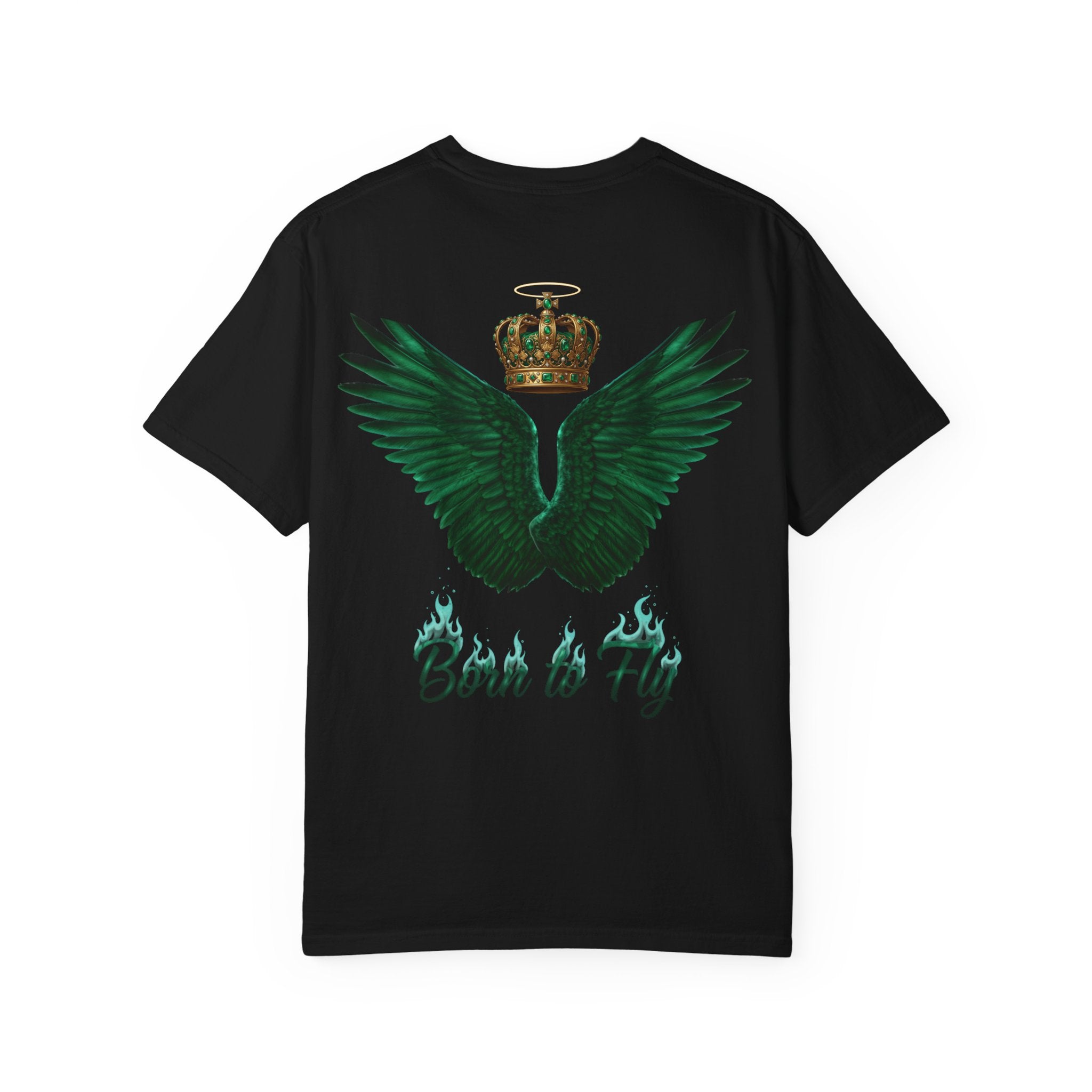 Emerald Flyer T-Shirt – 'Born to Fly' Winged Crown Graphic Tee