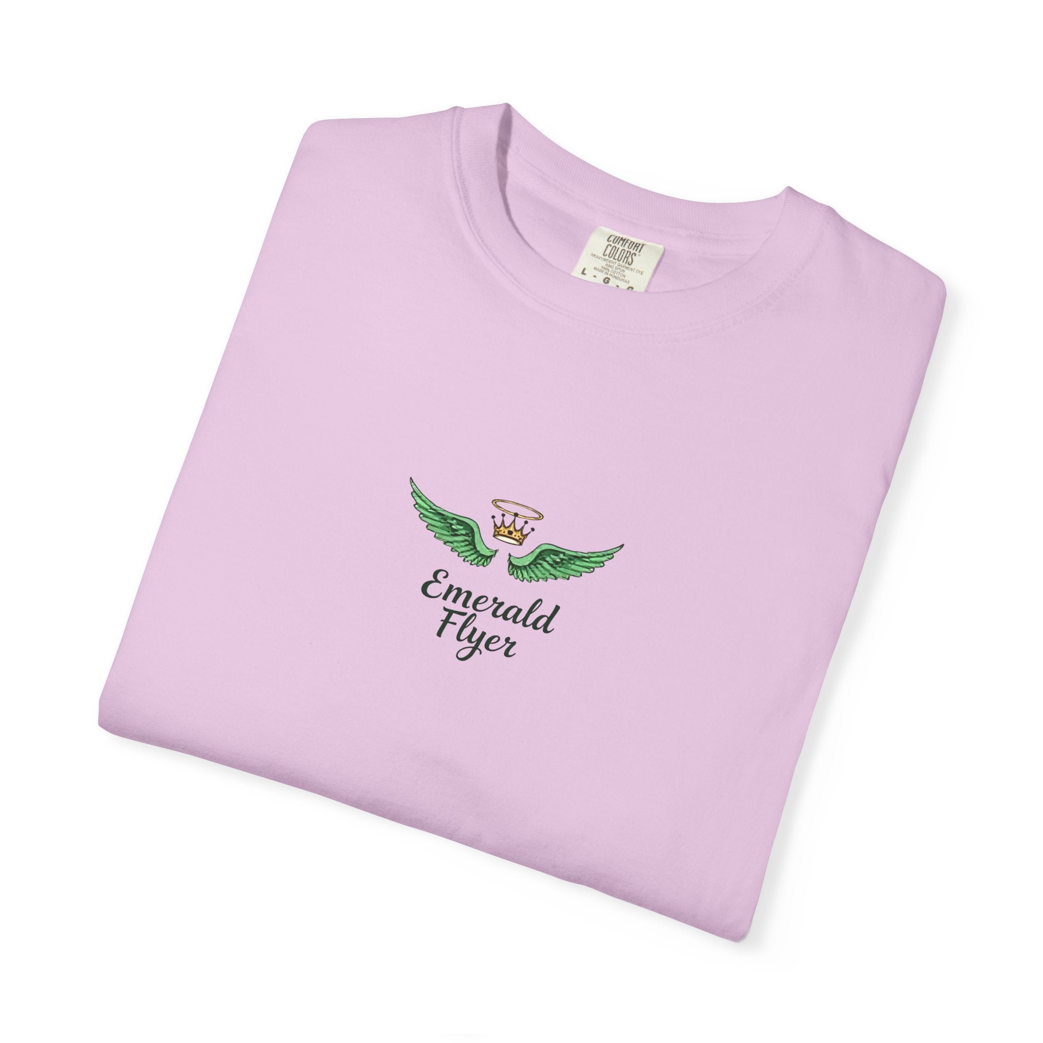 Emerald Tiger T‑Shirt — Green Winged Crown 'Born to Fly' Graphic Tee