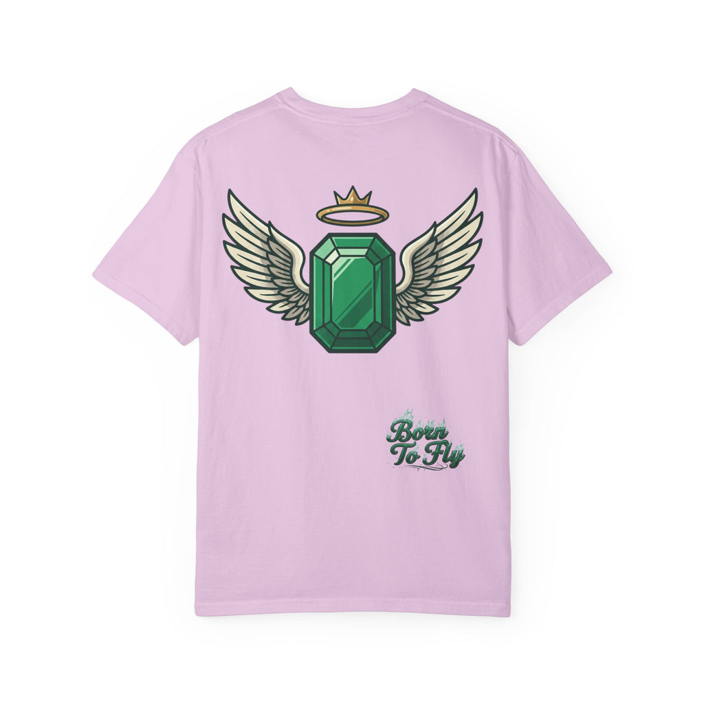 Emerald Flyer T-Shirt — "Born To Fly" Winged Emerald Graphic Tee