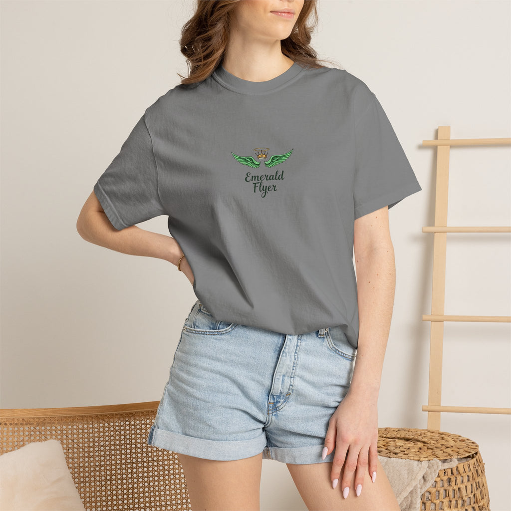 Emerald Tiger T‑Shirt — Green Winged Crown 'Born to Fly' Graphic Tee