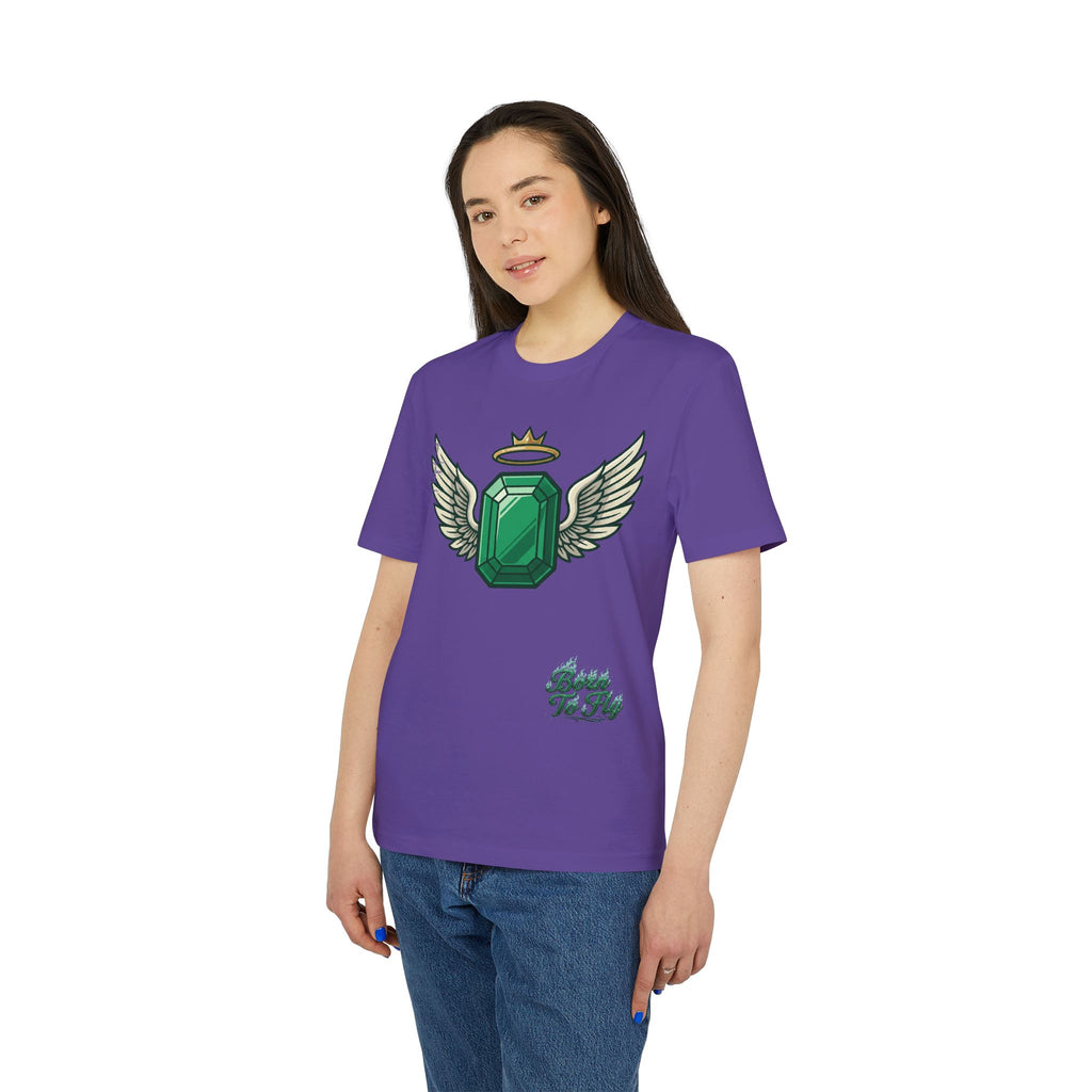 Emerald Flyer T-Shirt — Winged Gem Graphic "Born To Fly"