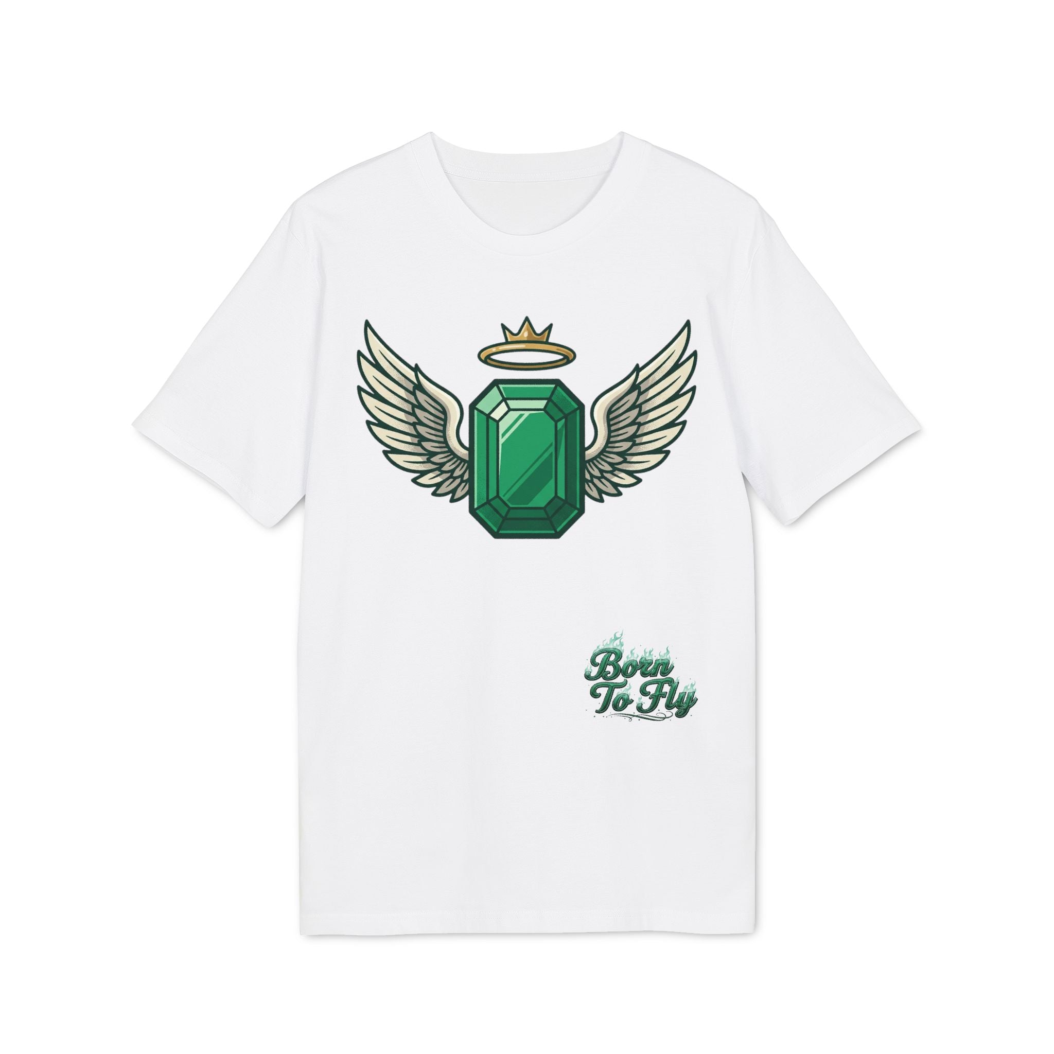 Emerald Flyer T-Shirt — Winged Gem Graphic "Born To Fly"