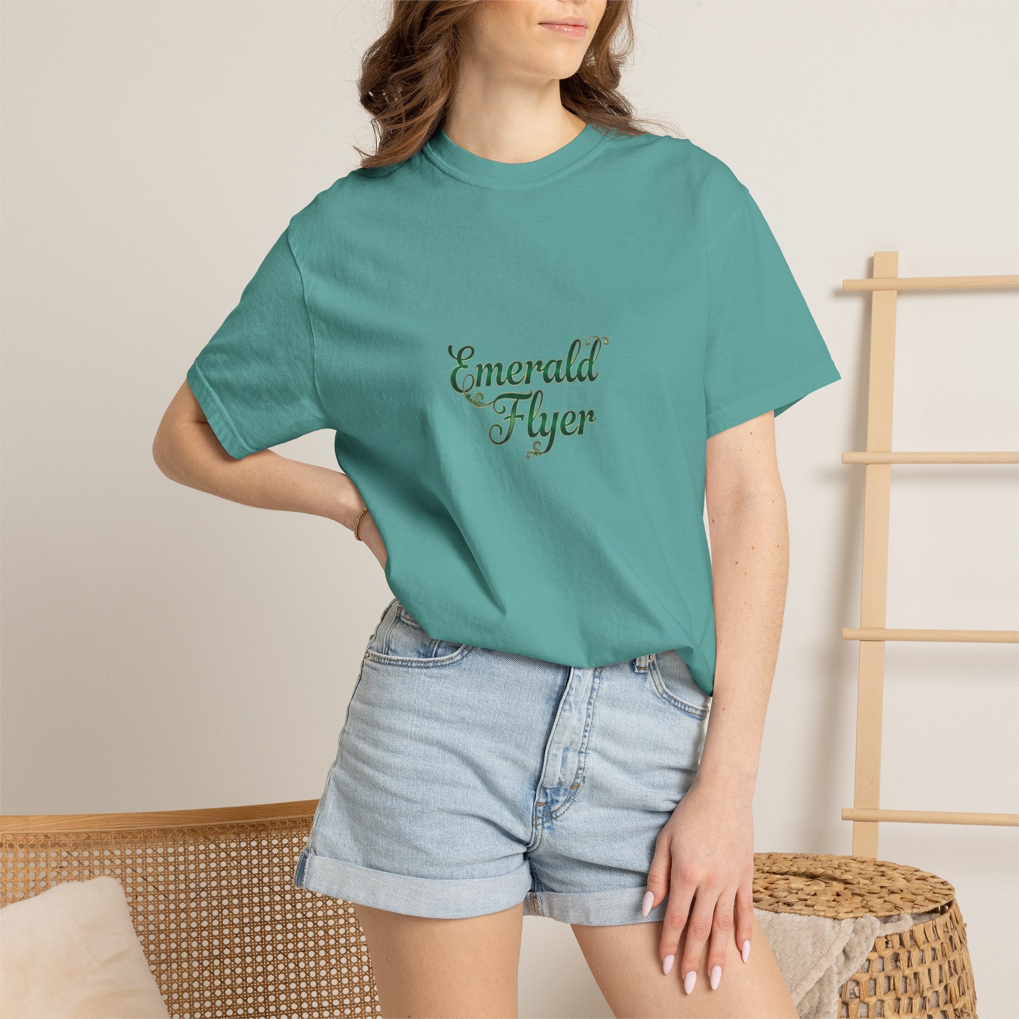 Emerald Flyer T-Shirt — "Born To Fly" Winged Emerald Graphic Tee