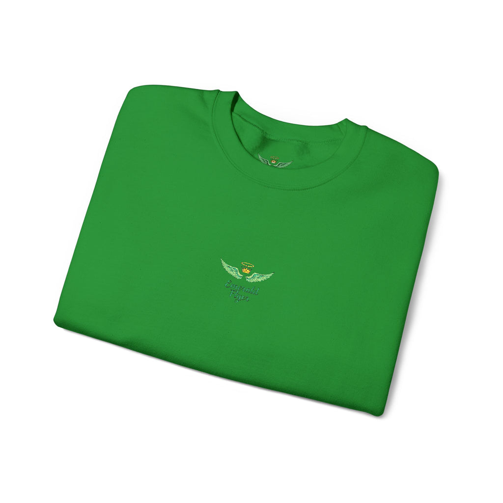White Crewneck Sweatshirt with Tiny Green Plant Embroidery – “Plant Babe” Minimal Floral Design