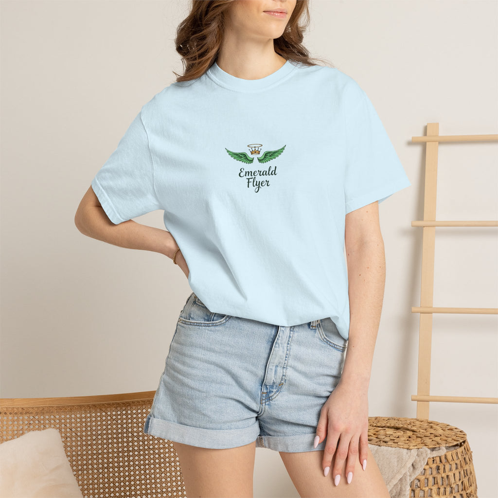 Emerald Tiger T‑Shirt — Green Winged Crown 'Born to Fly' Graphic Tee