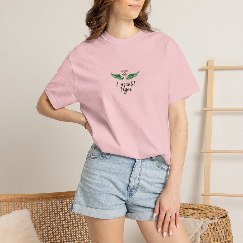 Emerald Tiger T‑Shirt — Green Winged Crown 'Born to Fly' Graphic Tee