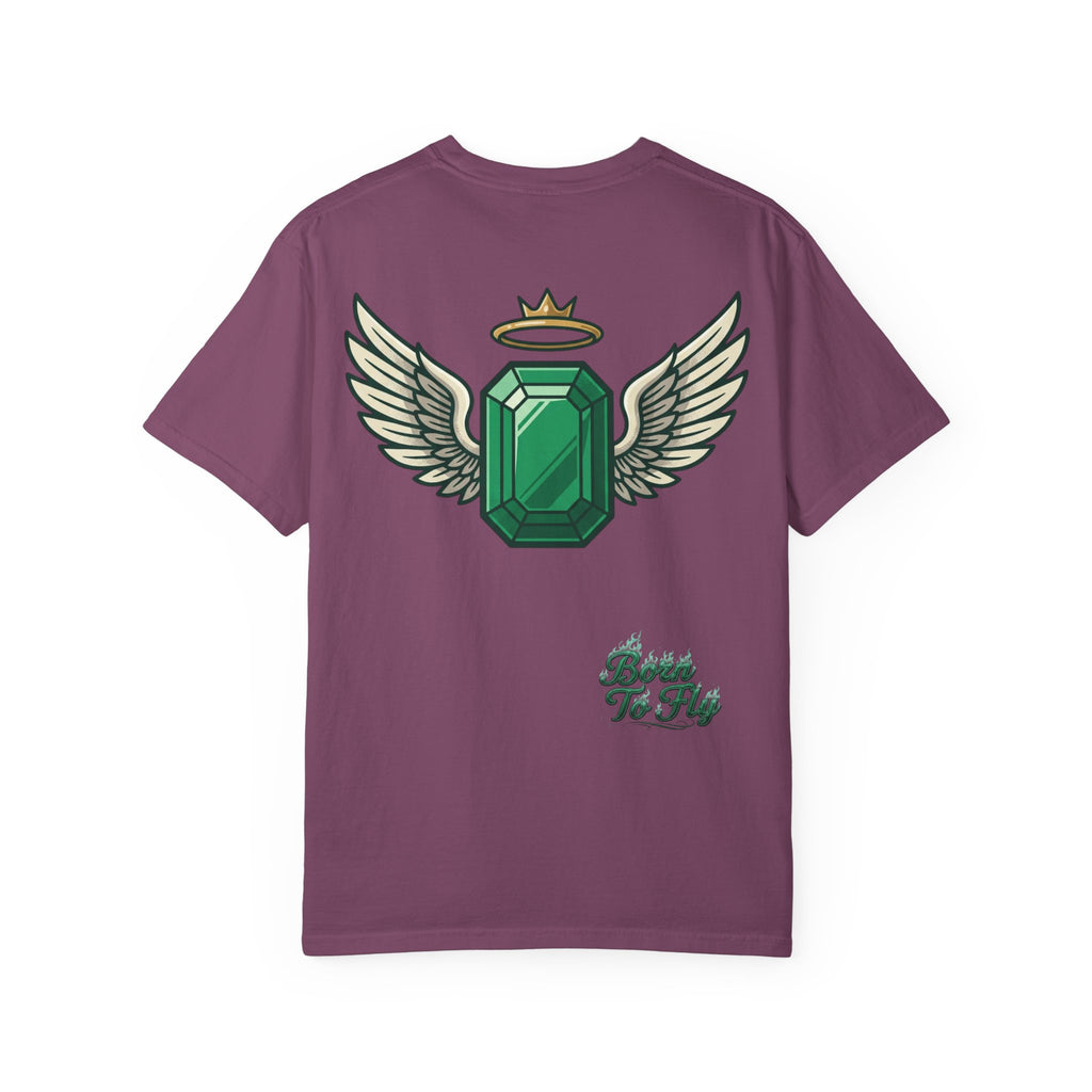 Emerald Flyer T-Shirt — "Born To Fly" Winged Emerald Graphic Tee