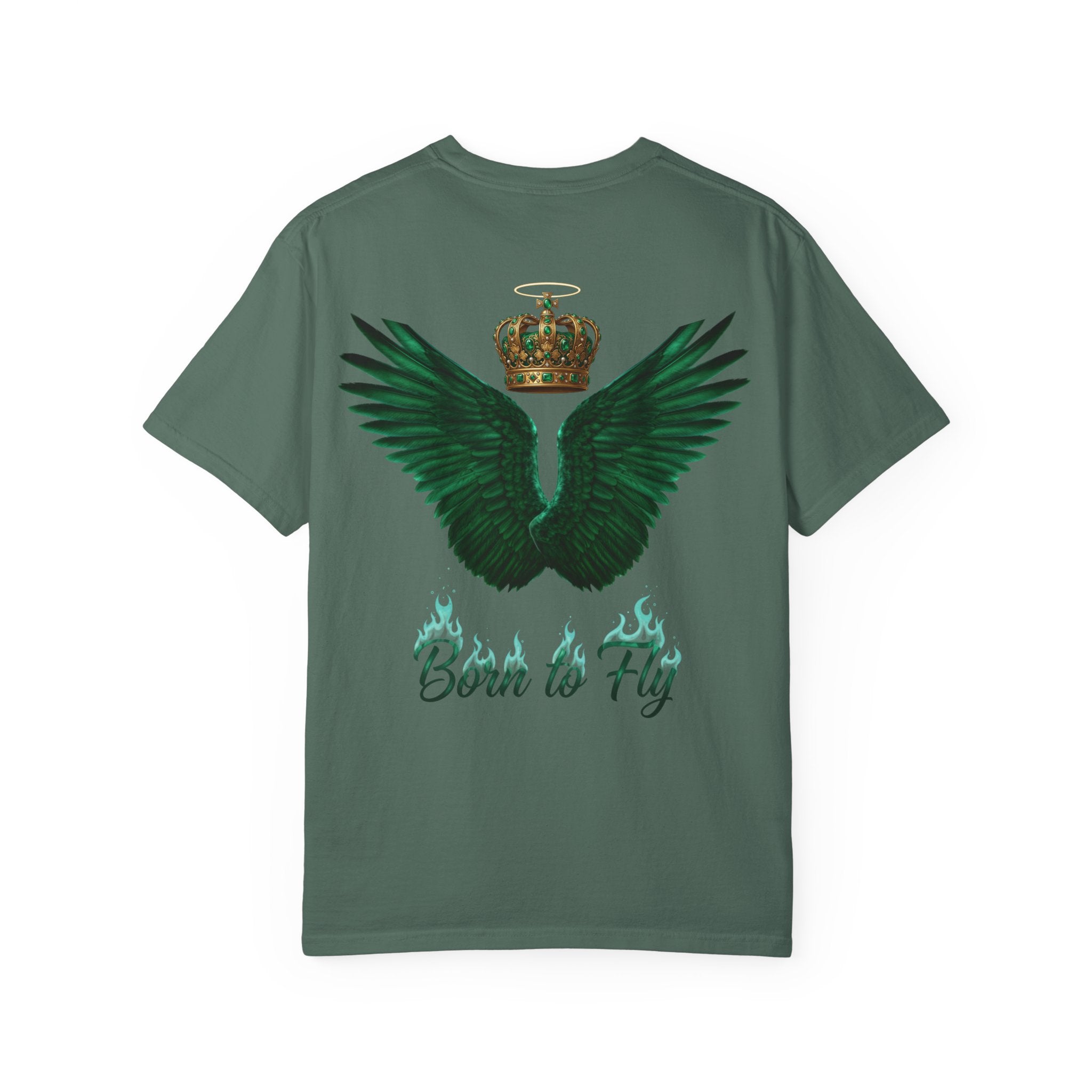 Emerald Flyer T-Shirt – 'Born to Fly' Winged Crown Graphic Tee