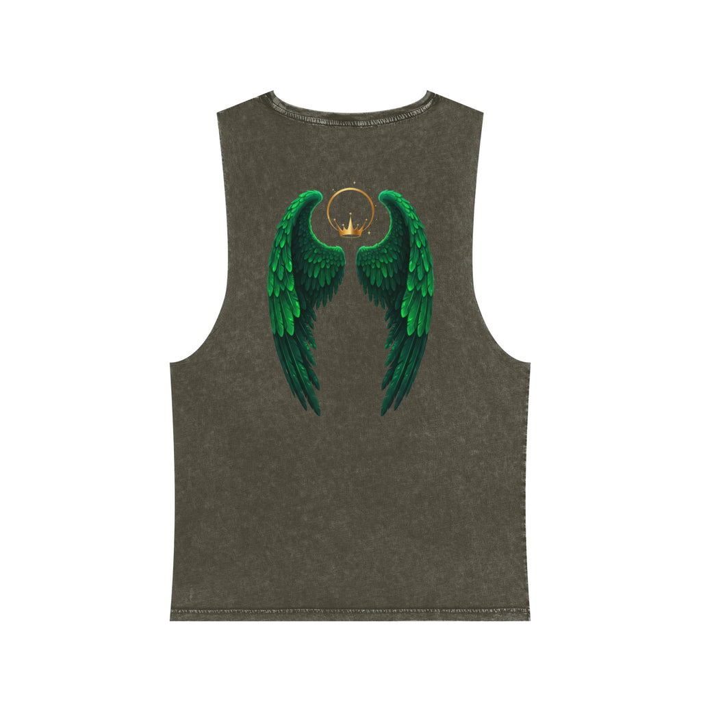 Born to Fly Tank Top — Green Angel Wings Stonewash Muscle Tee