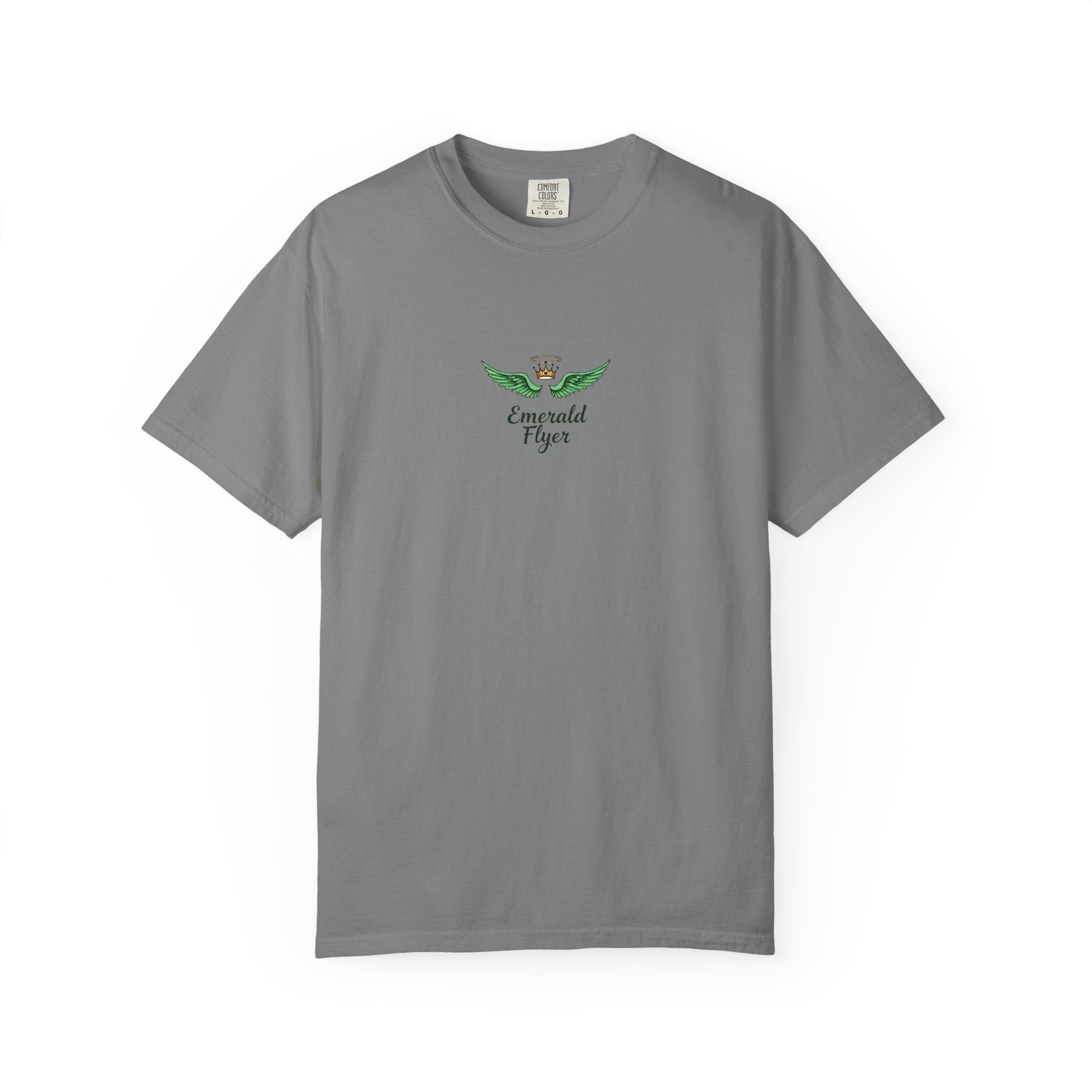 Emerald Tiger T‑Shirt — Green Winged Crown 'Born to Fly' Graphic Tee