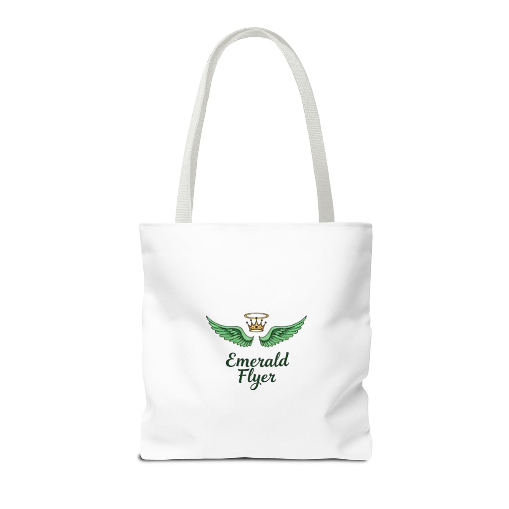 Emerald Wings Tote Bag — "Born to Fly" / "Emerald Flyer" Printed Tote