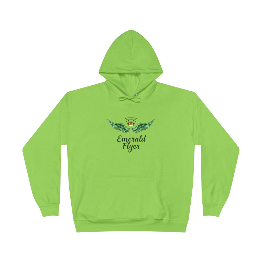 Emerald Flyer Hoodie — Green Winged Crown Graphic Pullover
