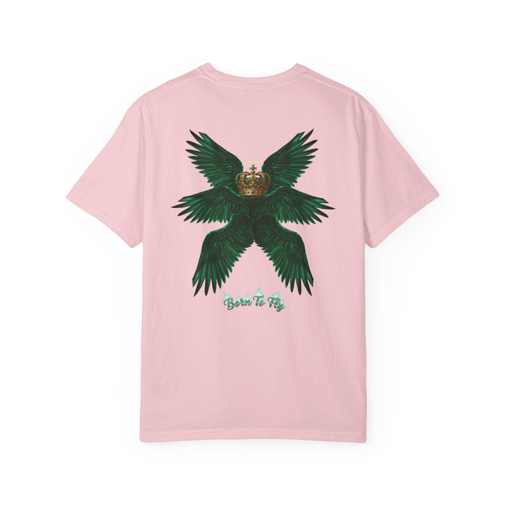 Emerald Tiger T‑Shirt — Green Winged Crown 'Born to Fly' Graphic Tee
