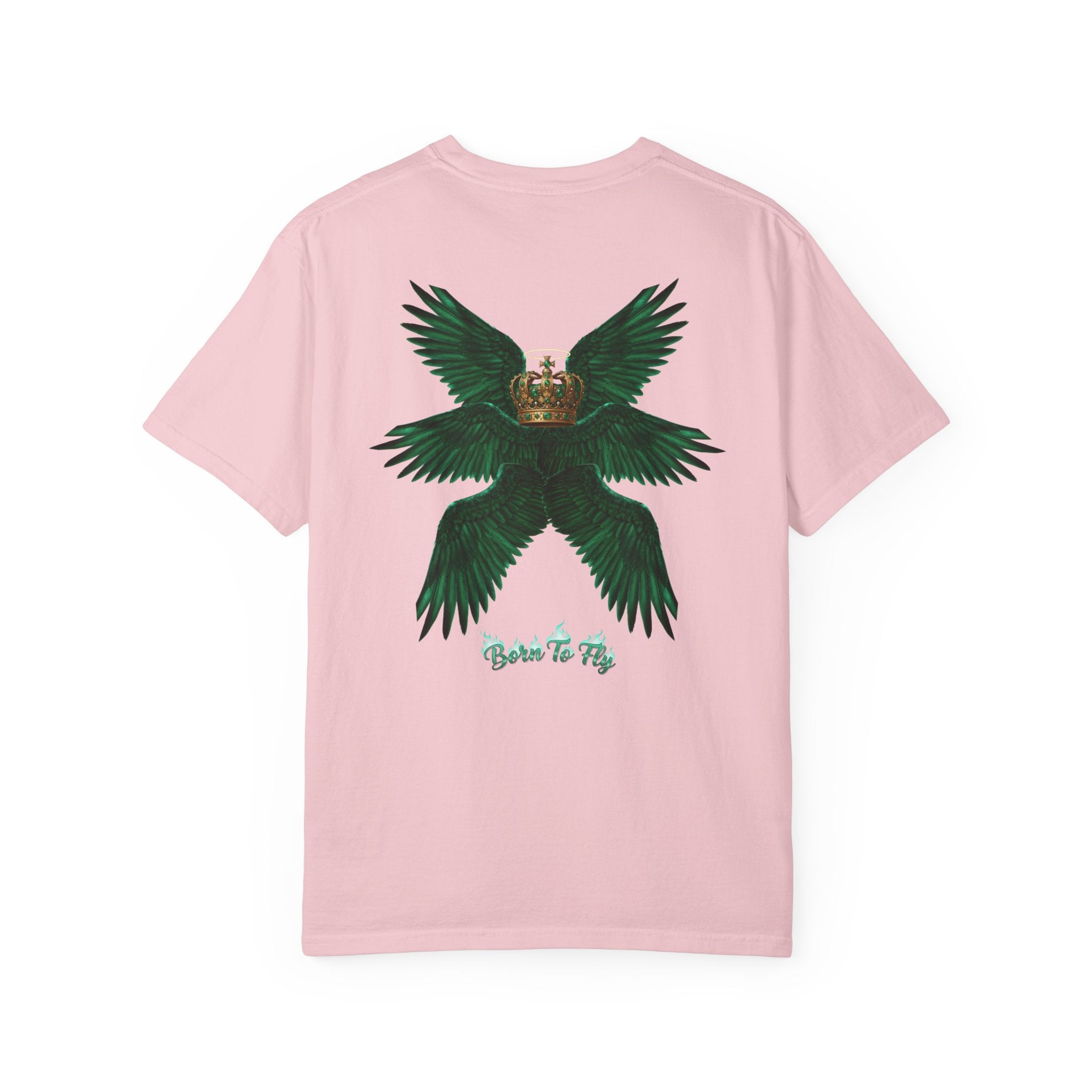 Emerald Tiger T‑Shirt — Green Winged Crown 'Born to Fly' Graphic Tee