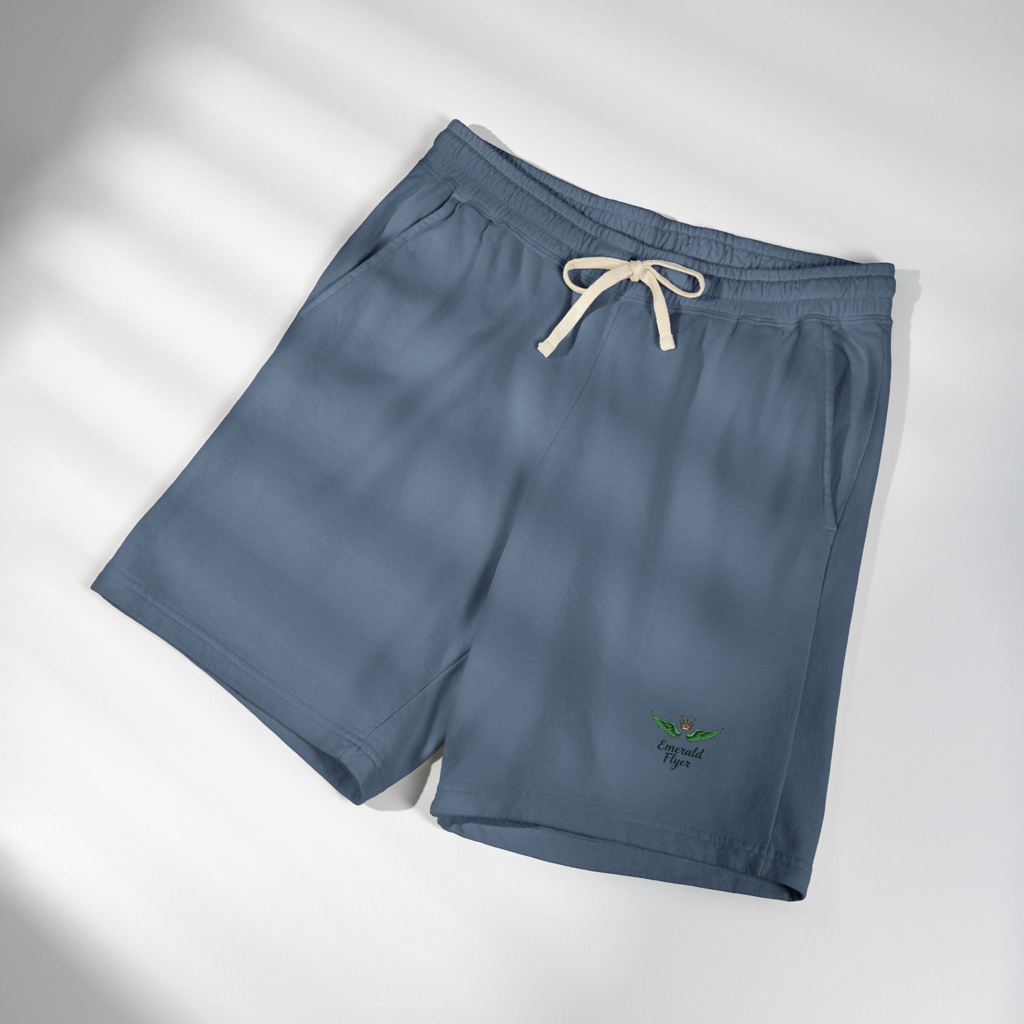 Emerald Flyer Fleece Sweat Shorts — Lightweight Garment-Dyed Lounge Shorts