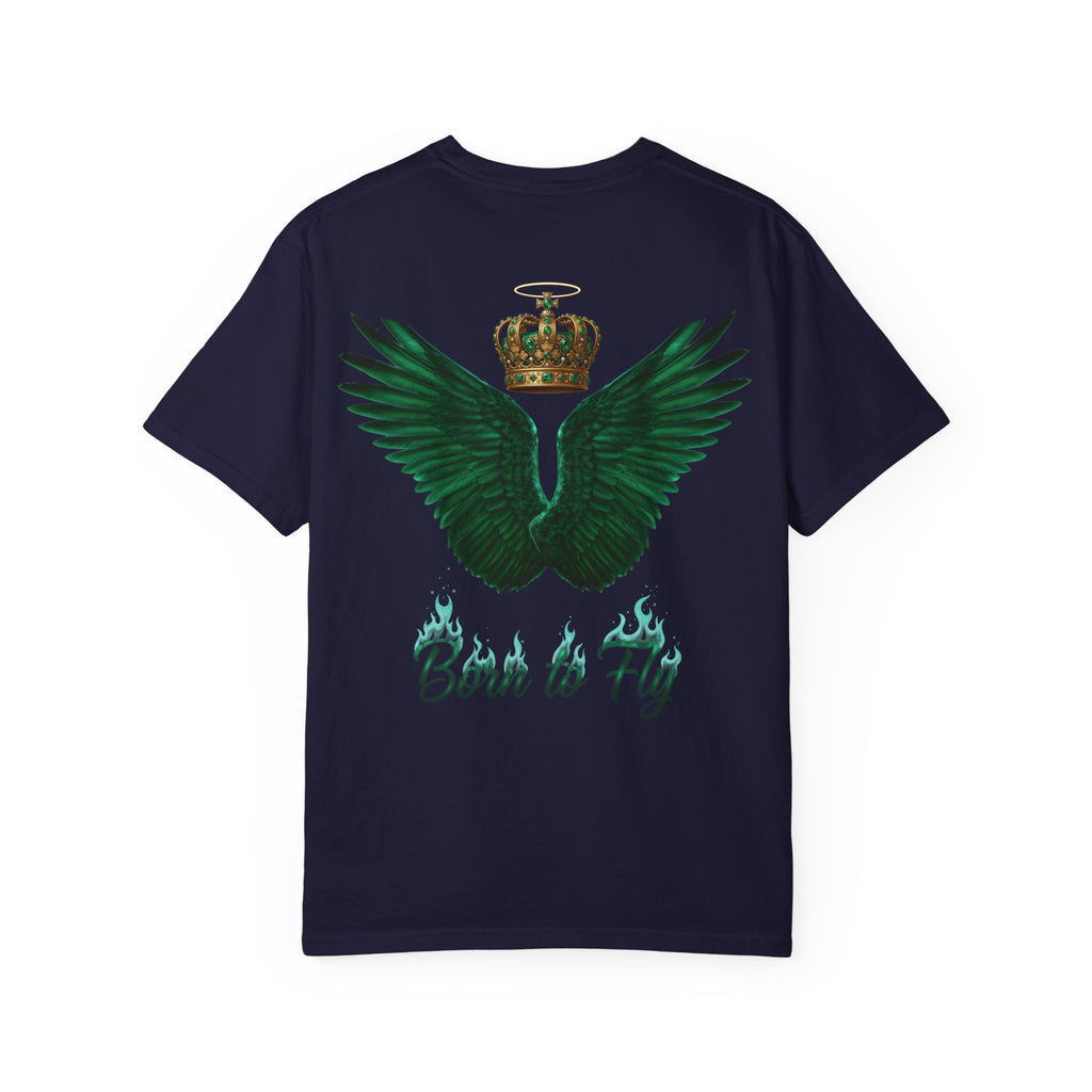 Emerald Flyer T-Shirt – 'Born to Fly' Winged Crown Graphic Tee