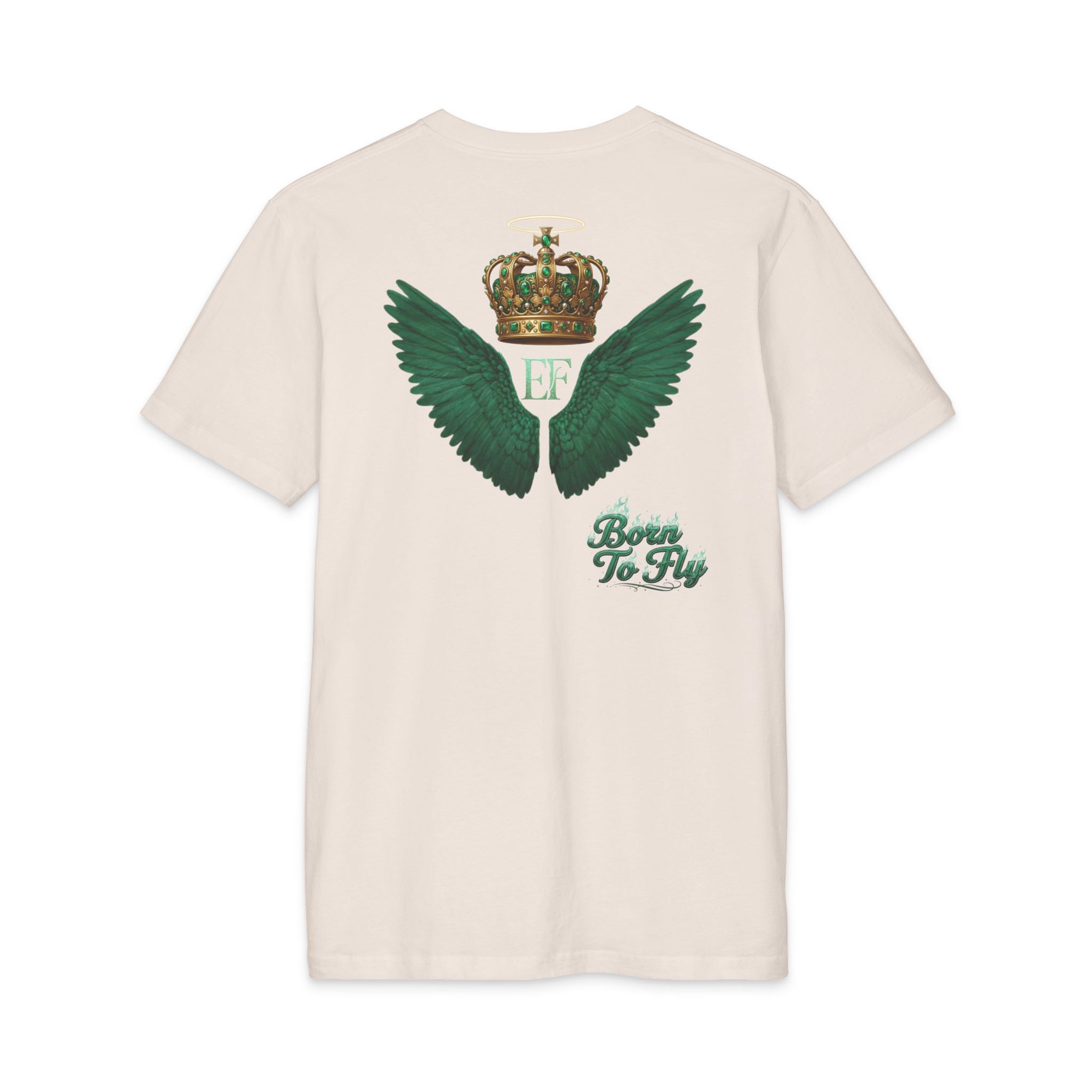 Emerald Flyer Tee — 'Born to Fly' Crown & Wings Graphic T-Shirt