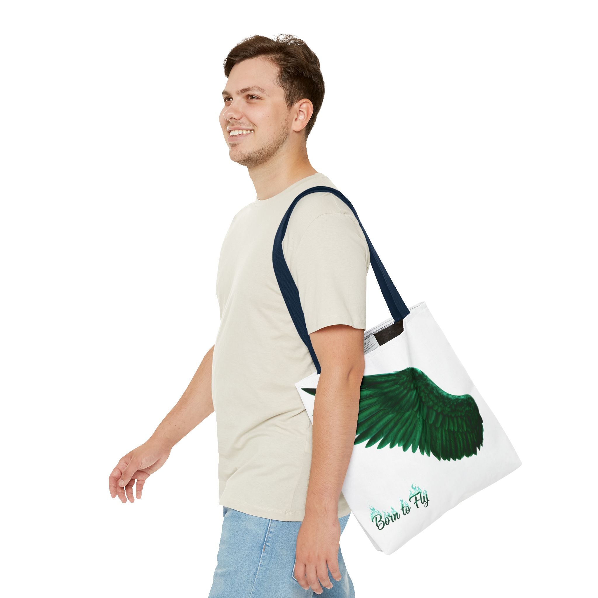 Emerald Wings Tote Bag — "Born to Fly" / "Emerald Flyer" Printed Tote