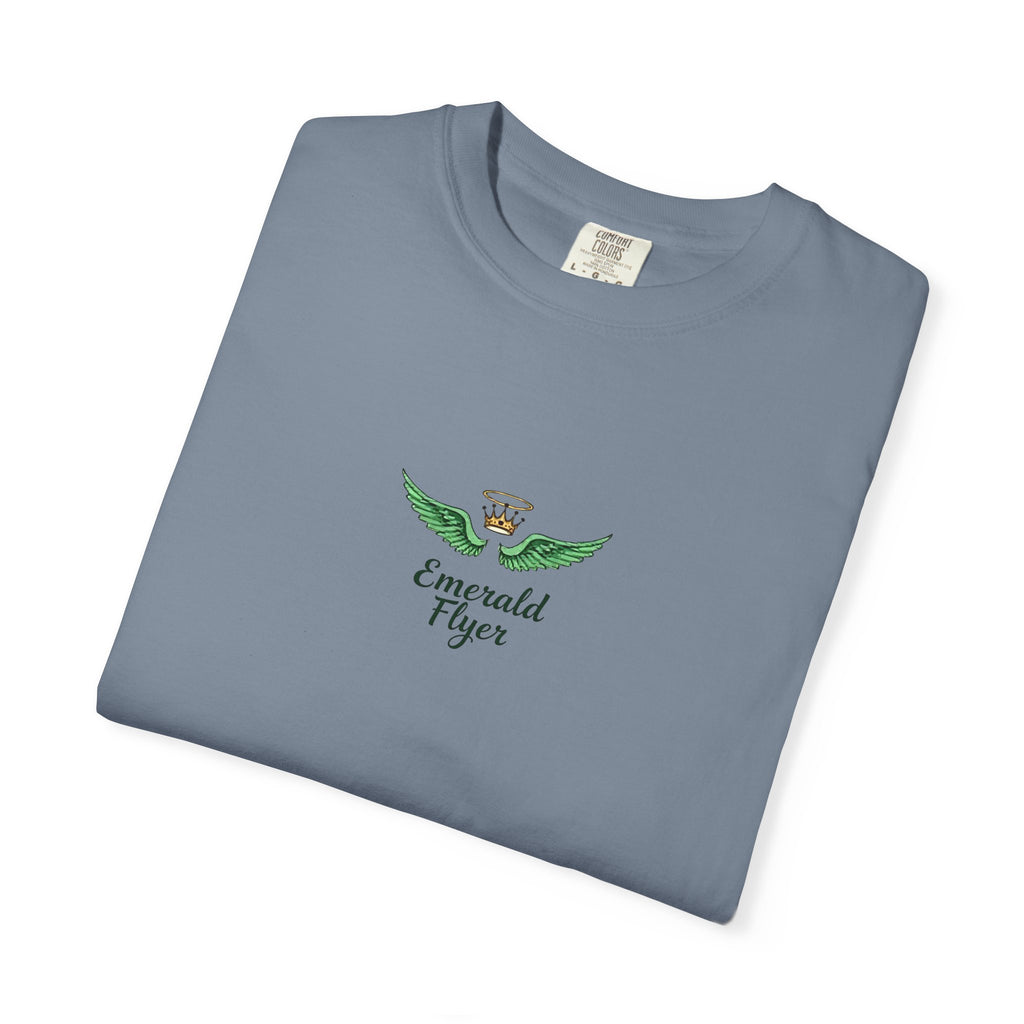 Emerald Tiger T‑Shirt — Green Winged Crown 'Born to Fly' Graphic Tee