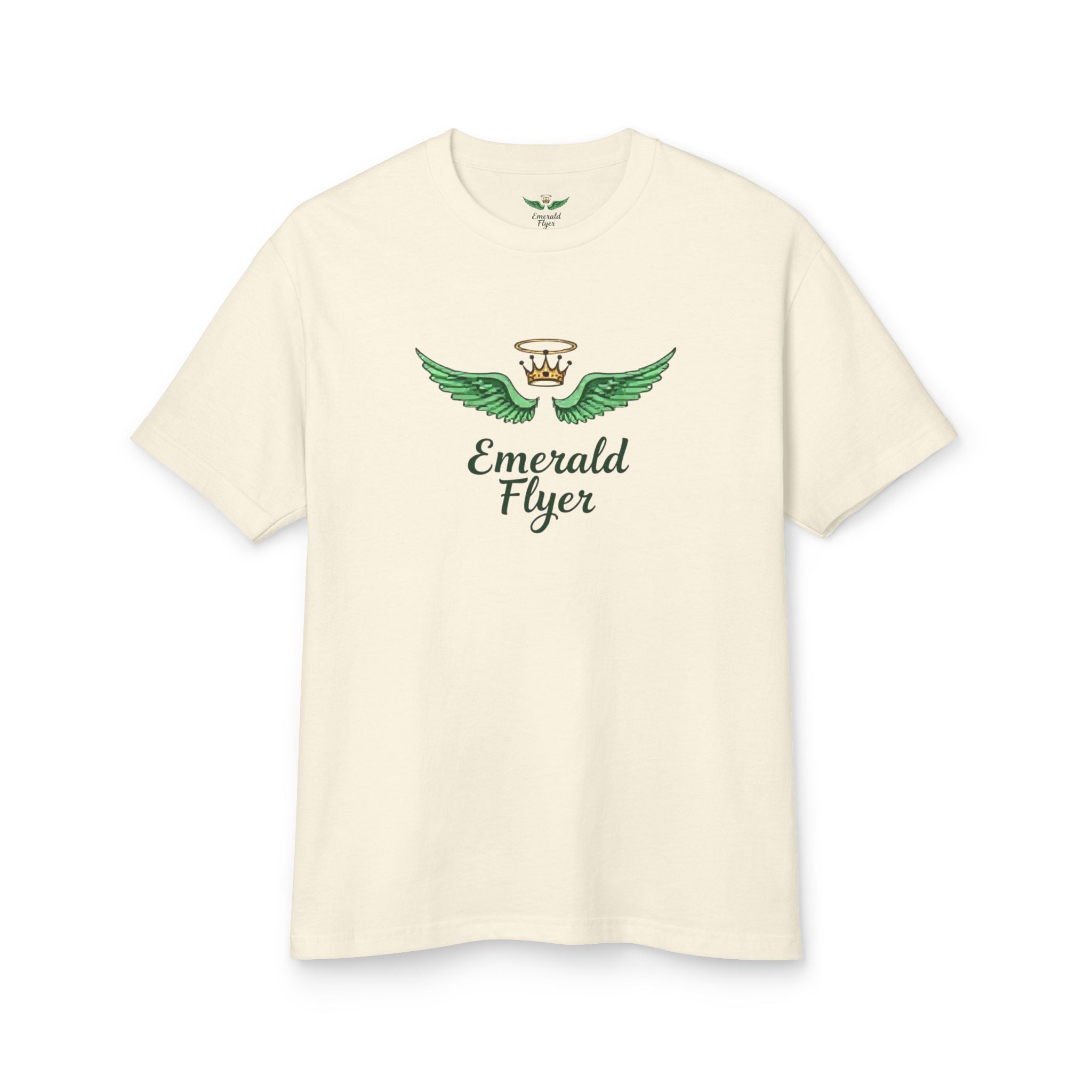 Emerald Flyer Tee — 'Emerald Flyer' Wings Graphic Cotton T-Shirt