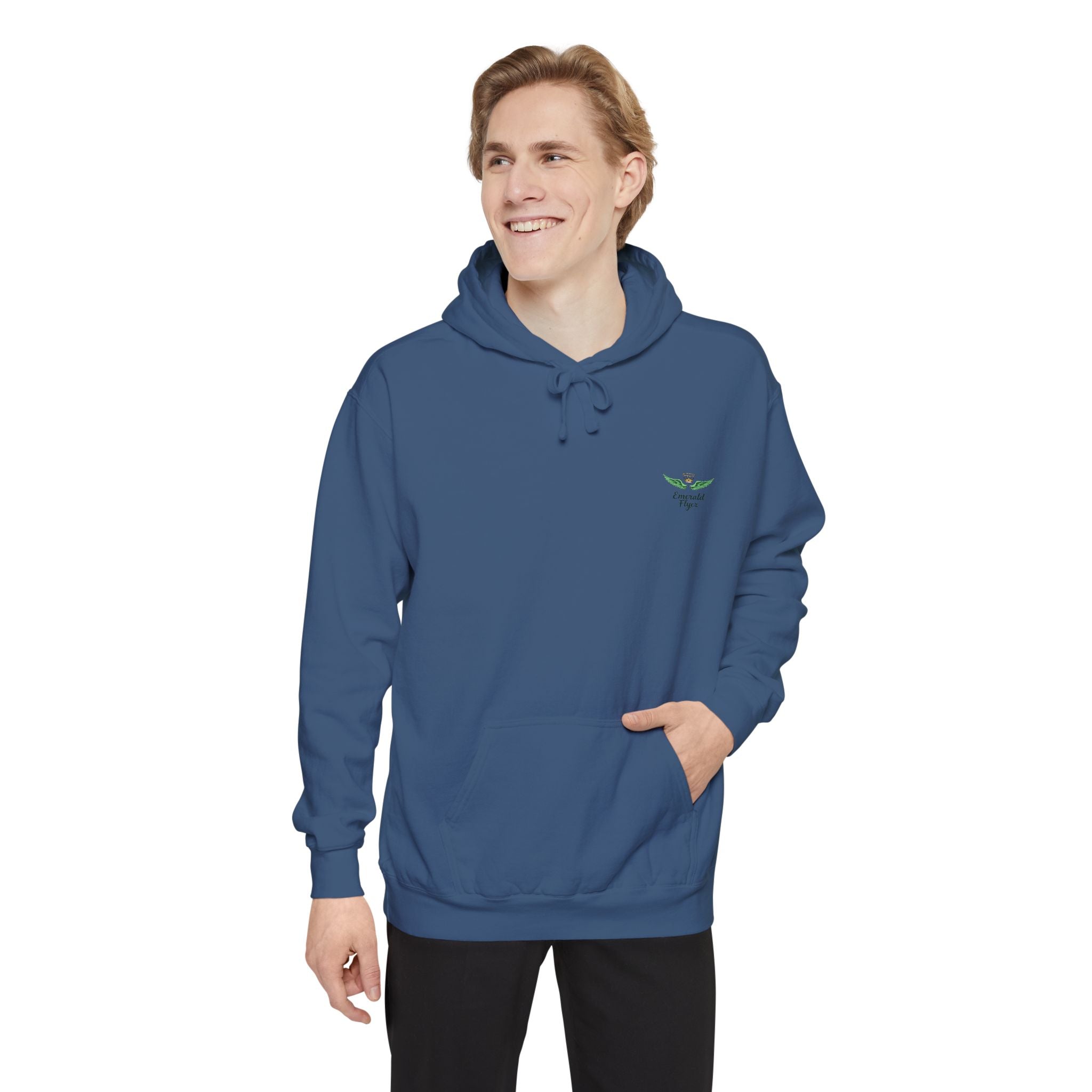 Minimal Plant Logo Hoodie — Small Green Leaf Chest Design