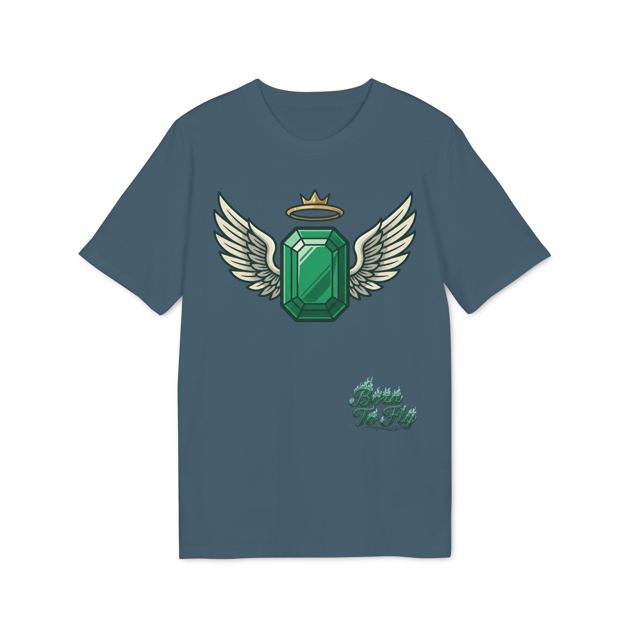 Emerald Flyer T-Shirt — Winged Gem Graphic "Born To Fly"