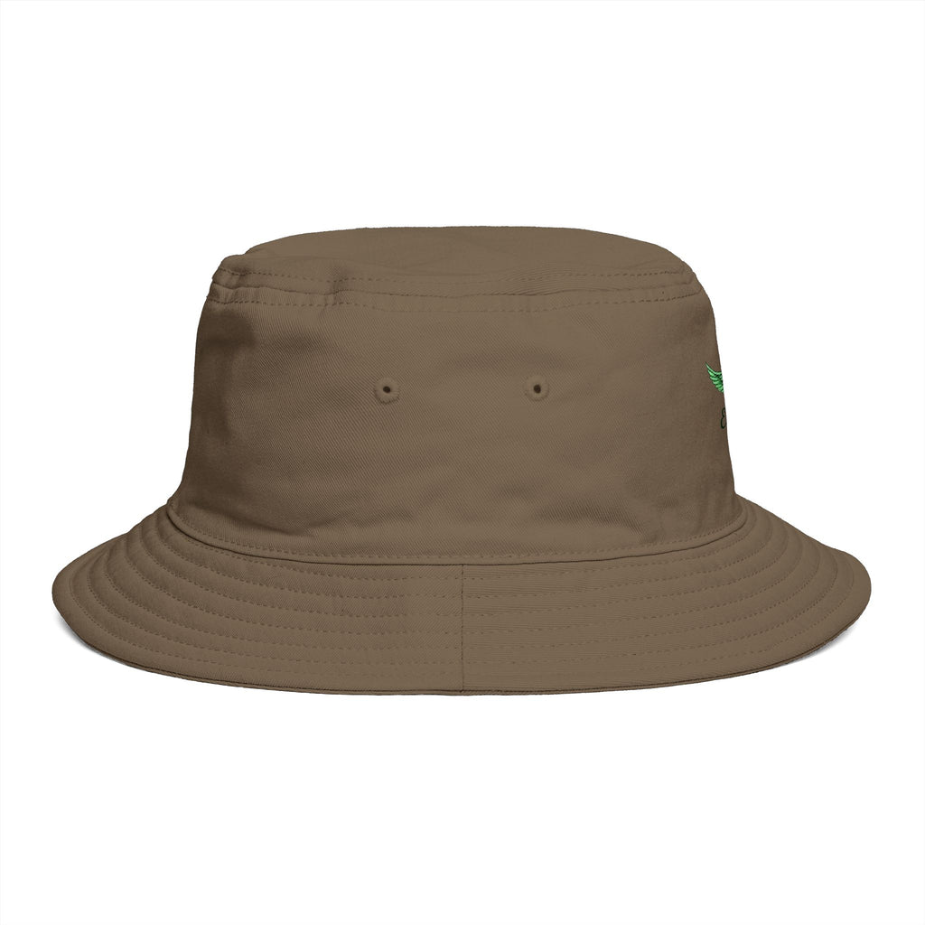 Emerald Tiger Brown Bucket Hat — Embroidered Green Winged Tiger Logo