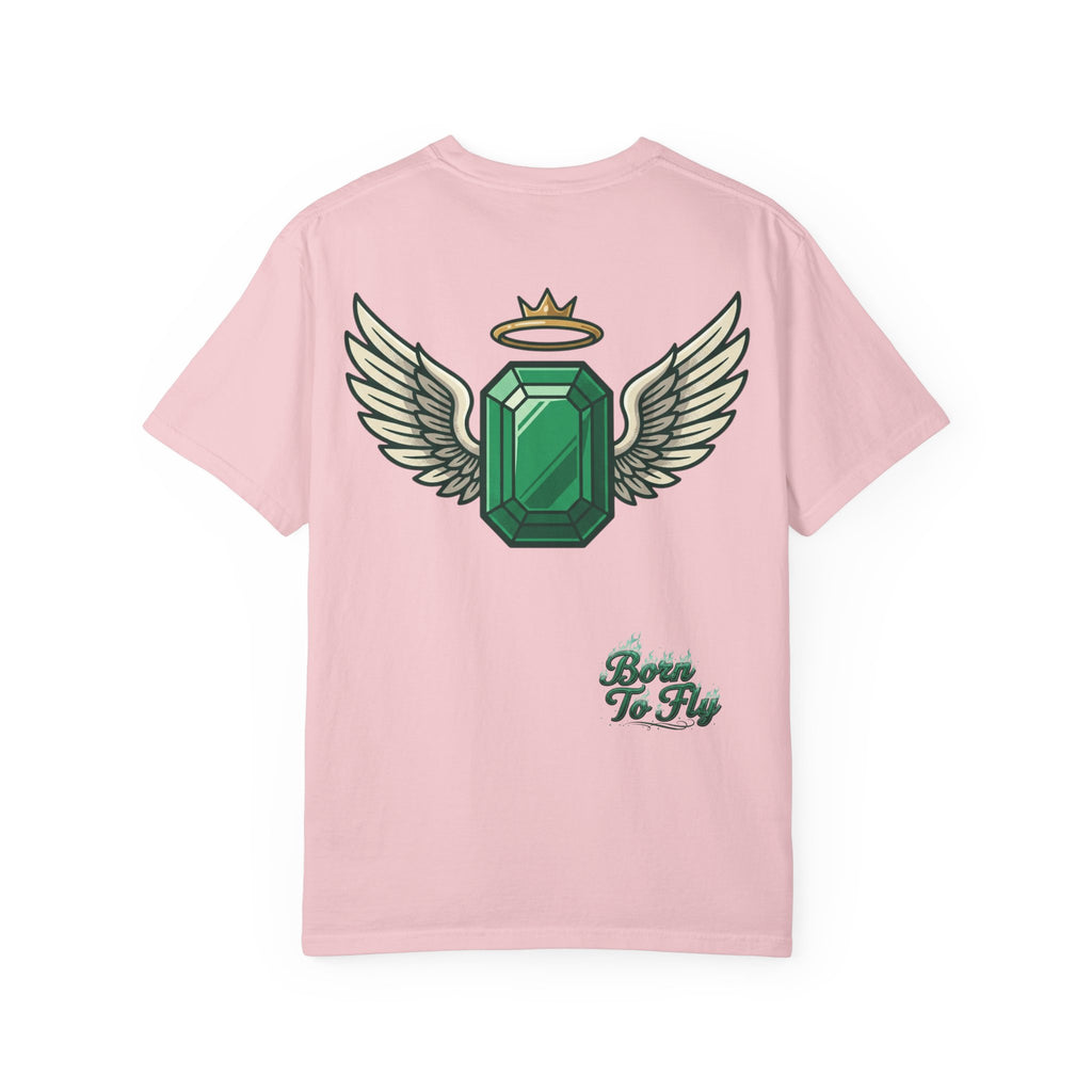 Emerald Flyer T-Shirt — "Born To Fly" Winged Emerald Graphic Tee
