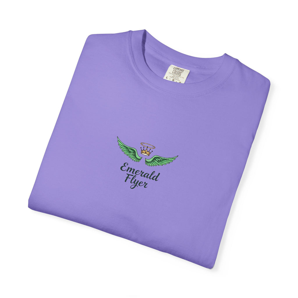 Emerald Tiger T‑Shirt — Green Winged Crown 'Born to Fly' Graphic Tee