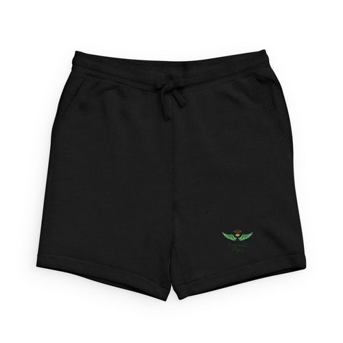 Black Sponge Fleece Sweatshorts with Minimal Green Leaf Logo — Casual Lounge Shorts