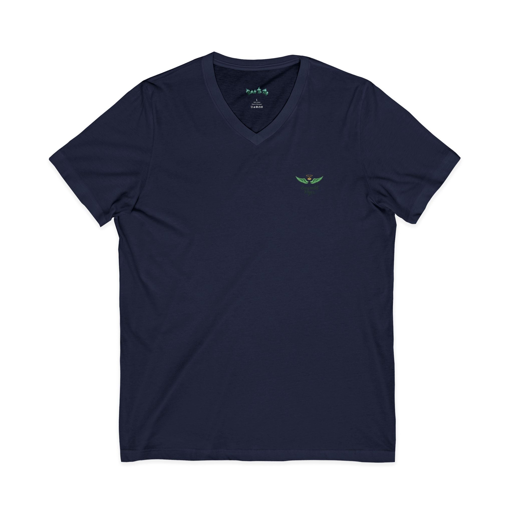 Minimal 'Grow Wild' V-Neck Tee — Small Leaf Chest Graphic, Eco Casual Shirt