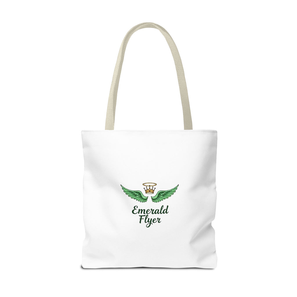 Emerald Wings Tote Bag — "Born to Fly" / "Emerald Flyer" Printed Tote
