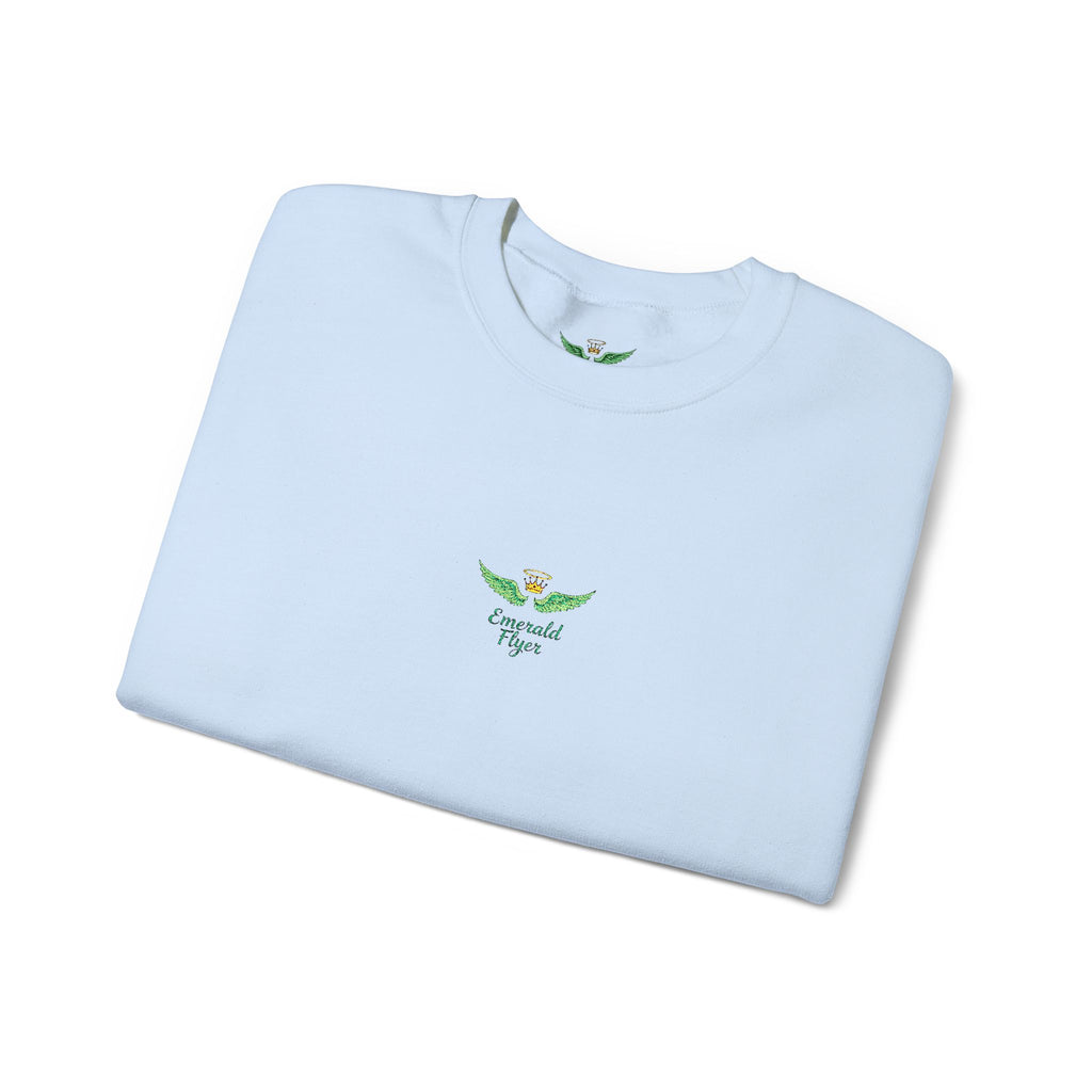 White Crewneck Sweatshirt with Tiny Green Plant Embroidery – “Plant Babe” Minimal Floral Design