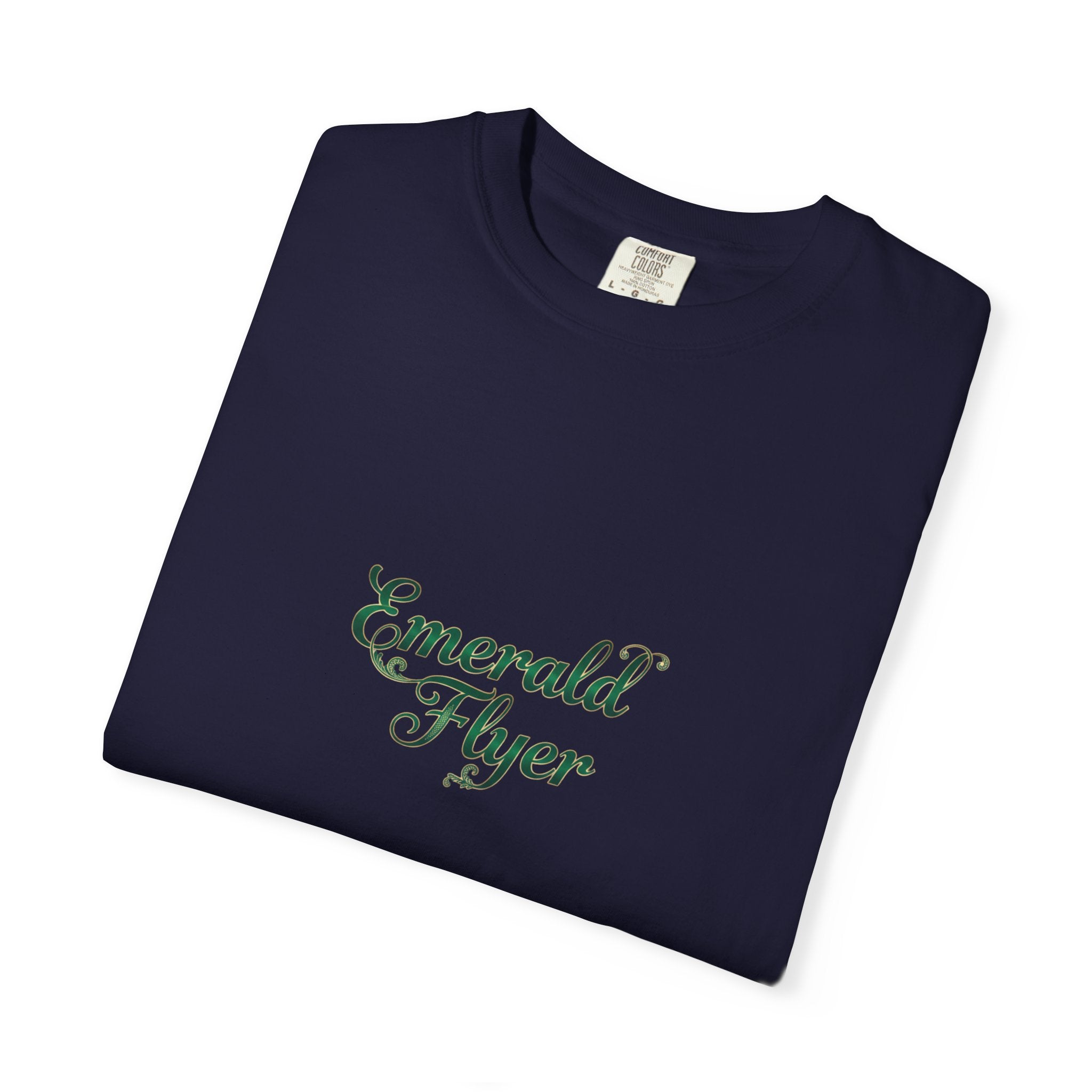 Emerald Flyer T-Shirt — "Born To Fly" Winged Emerald Graphic Tee