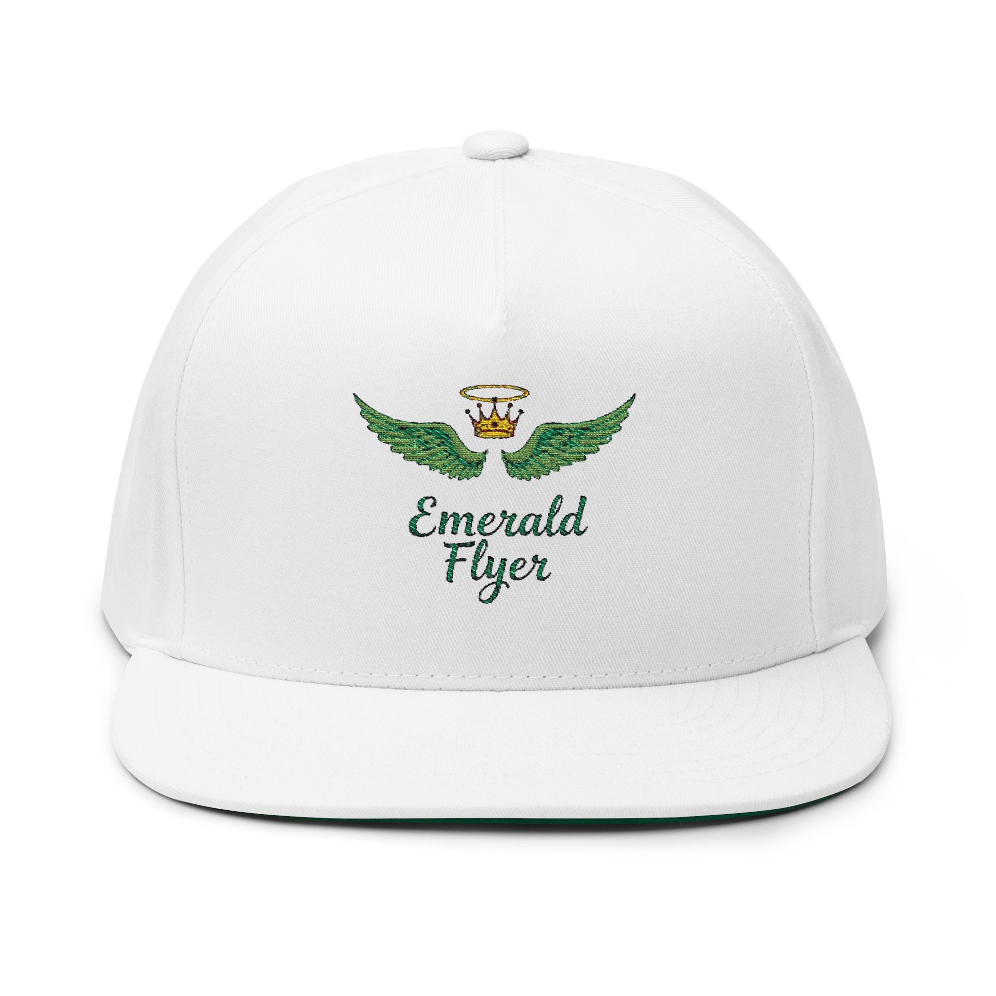 Emerald Flyer winged crown embroidery Flat Bill Cap | baseball snapback