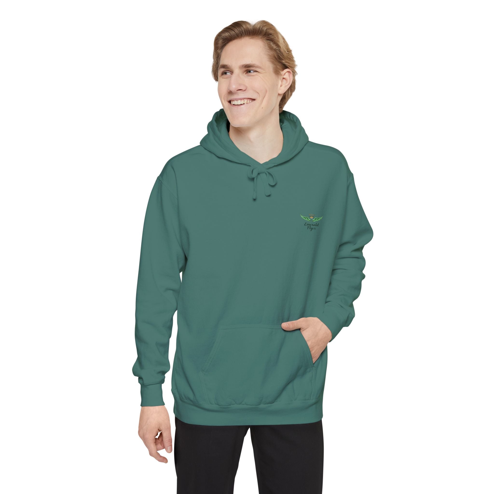Minimal Plant Logo Hoodie — Small Green Leaf Chest Design