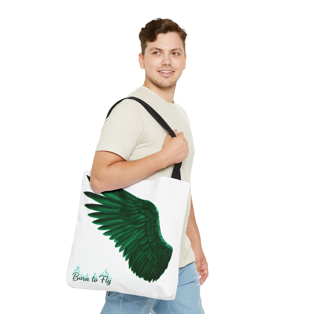 Emerald Wings Tote Bag — "Born to Fly" / "Emerald Flyer" Printed Tote