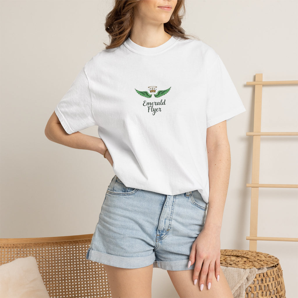 Emerald Tiger T‑Shirt — Green Winged Crown 'Born to Fly' Graphic Tee