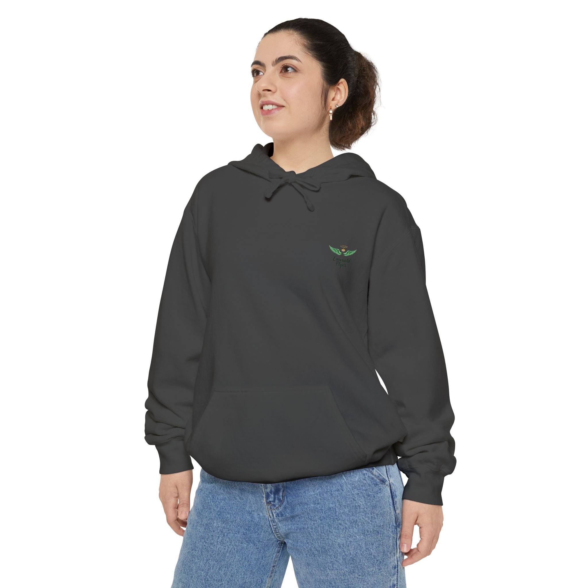 Minimal Plant Logo Hoodie — Small Green Leaf Chest Design